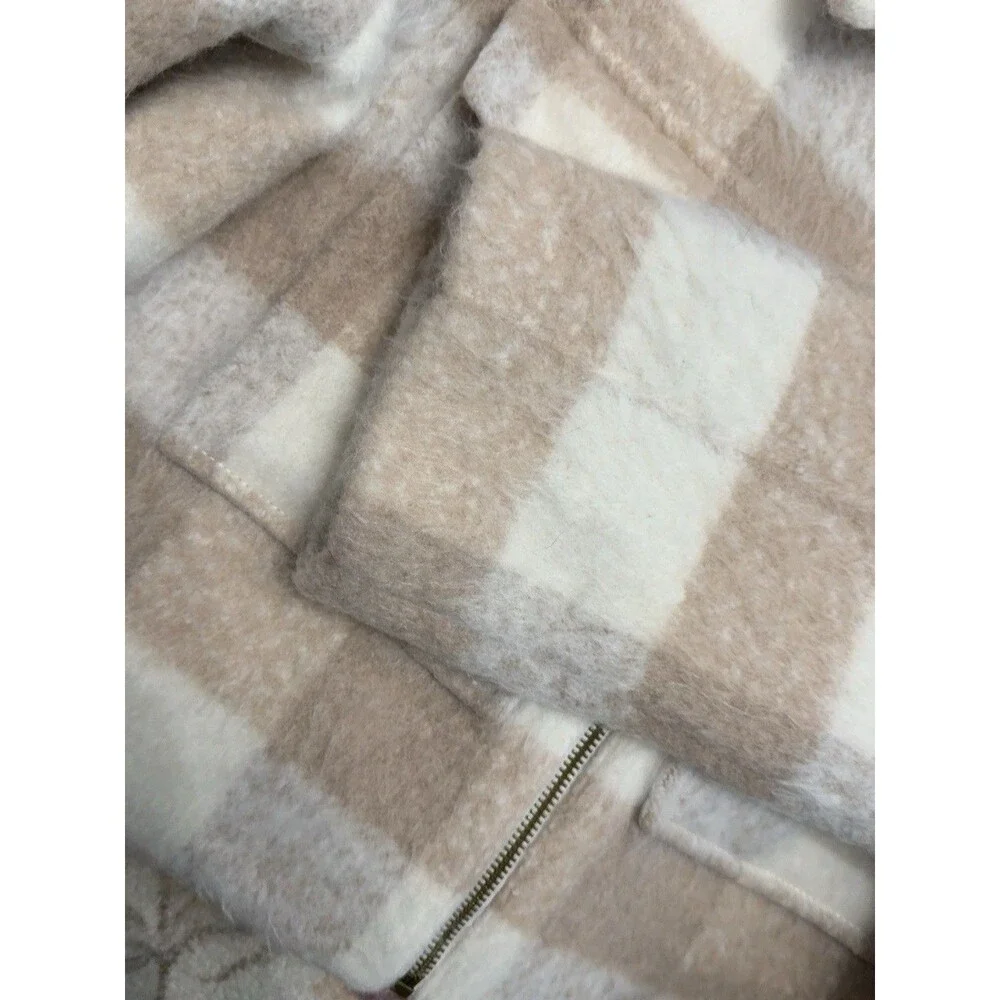 Banana Republic Neutral Plaid Boucle Cropped Zip Jacket Women PL Wool Blend